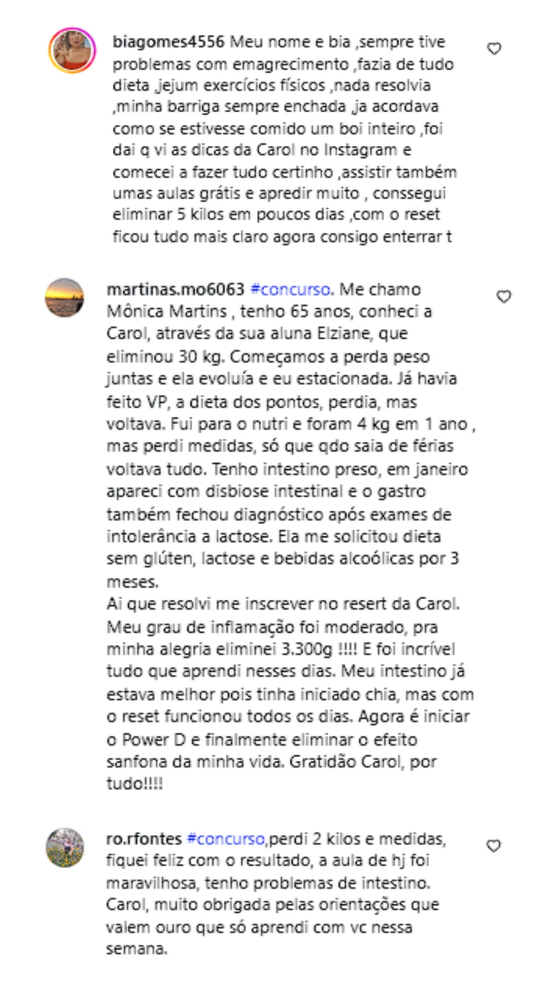 Depoimentos de alunas da Carol Zonato