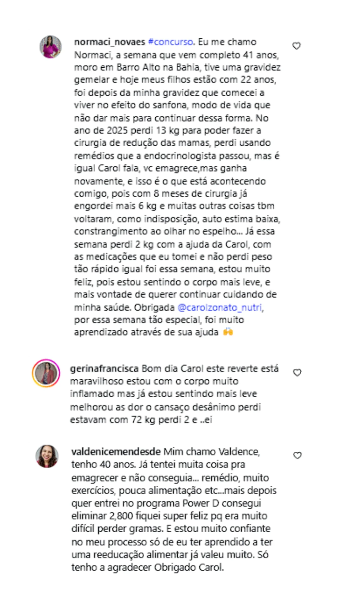 Depoimentos de alunas da Carol Zonato